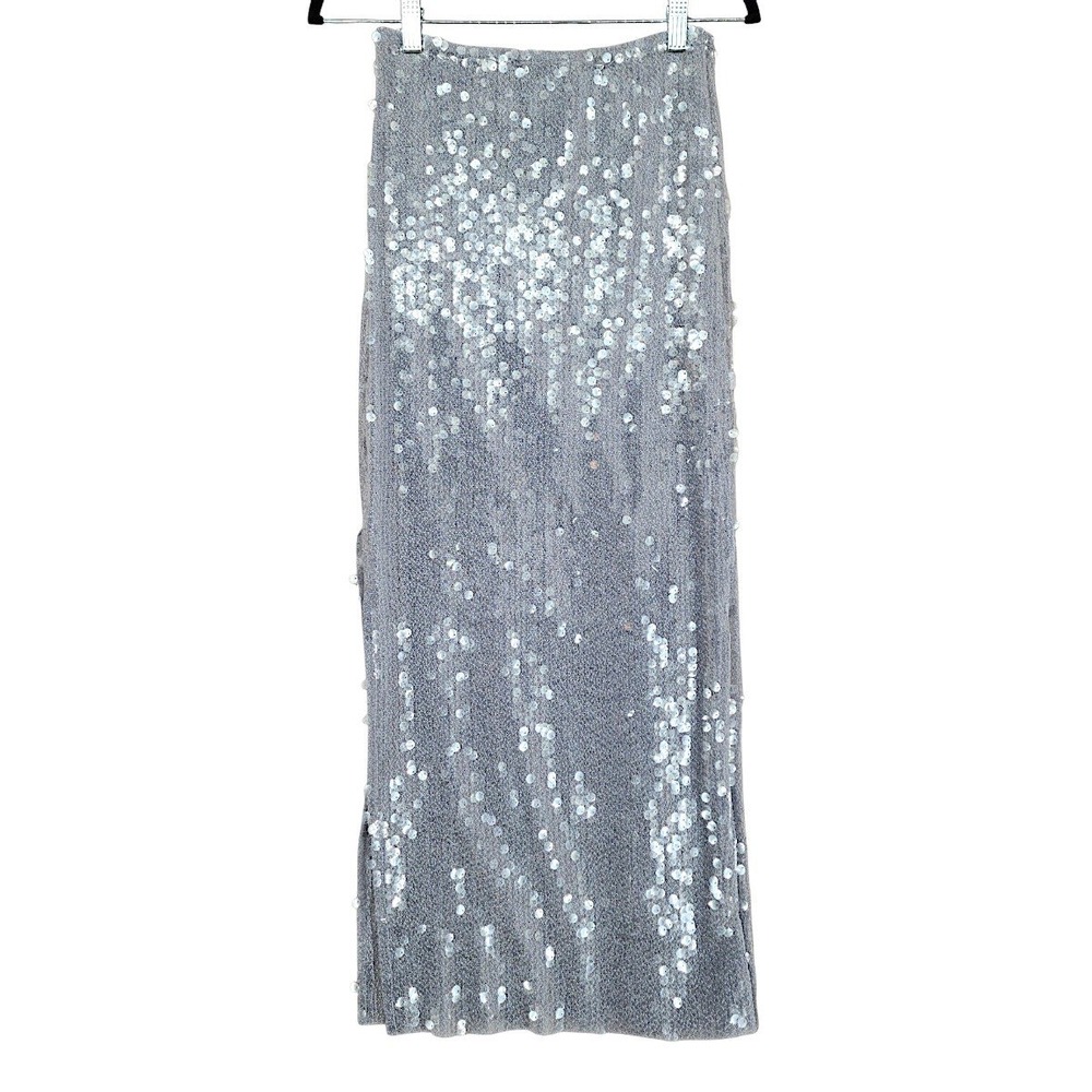 Zara Sequin Midi Skirt M Silver Sparkle Cocktail Party Disco Costume NYE Holiday - Picture 2 of 12